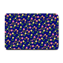 Flowers Roses Floral Flowery Blue Background Small Doormat  by Simbadda