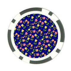 Flowers Roses Floral Flowery Blue Background Poker Chip Card Guard by Simbadda