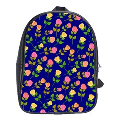 Flowers Roses Floral Flowery Blue Background School Bags (xl) 