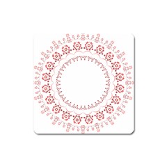 Floral Frame Pink Red Star Leaf Flower Square Magnet by Alisyart