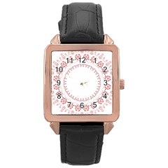 Floral Frame Pink Red Star Leaf Flower Rose Gold Leather Watch 