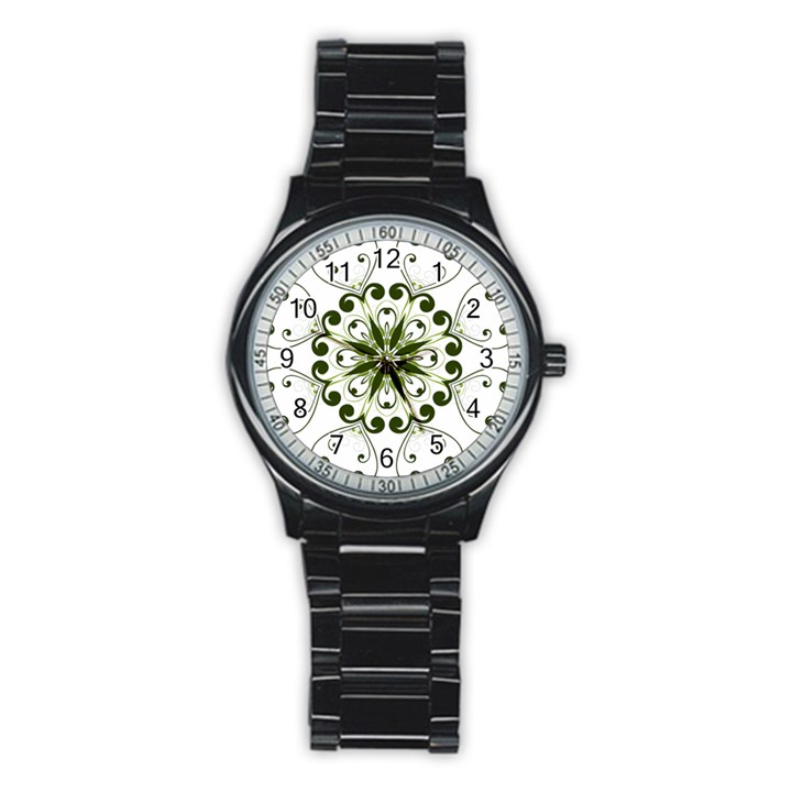 Frame Flourish Flower Green Star Stainless Steel Round Watch