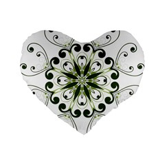 Frame Flourish Flower Green Star Standard 16  Premium Flano Heart Shape Cushions