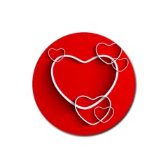 Heart Love Valentines Day Red Rubber Coaster (round) 