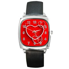 Heart Love Valentines Day Red Square Metal Watch