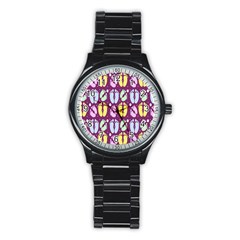 Baby Feet Patterned Backing Paper Pattern Stainless Steel Round Watch by Simbadda