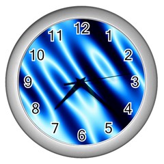 Grunge Blue White Pattern Background Wall Clocks (silver) 