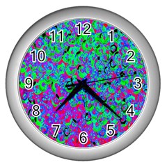 Green Purple Pink Background Wall Clocks (silver) 