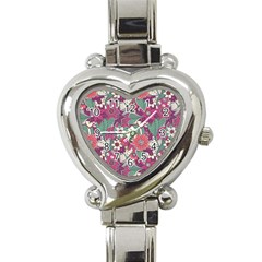 Seamless Floral Pattern Background Heart Italian Charm Watch by TastefulDesigns