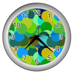 Green Aqua Teal Abstract Circles Wall Clocks (silver) 