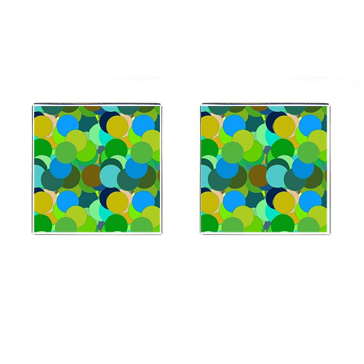 Green Aqua Teal Abstract Circles Cufflinks (Square)