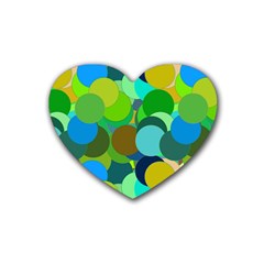 Green Aqua Teal Abstract Circles Heart Coaster (4 Pack) 