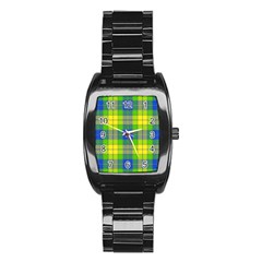 Spring Plaid Yellow Stainless Steel Barrel Watch by Simbadda