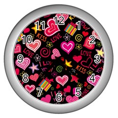 Love Hearts Sweet Vector Wall Clocks (silver) 