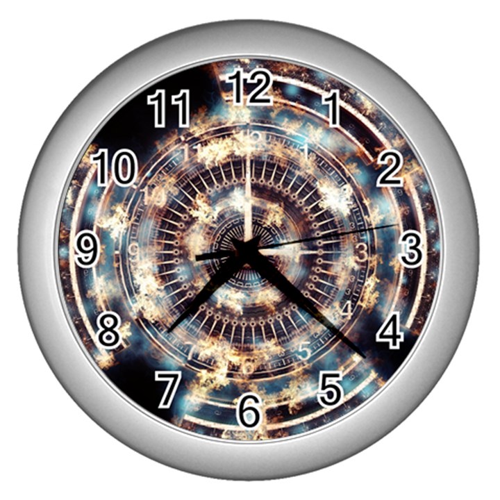 Science Fiction Background Fantasy Wall Clocks (Silver) 