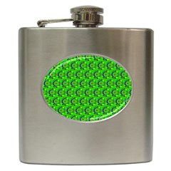 Green Abstract Art Circles Swirls Stars Hip Flask (6 Oz) by Simbadda