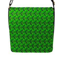 Green Abstract Art Circles Swirls Stars Flap Messenger Bag (l)  by Simbadda