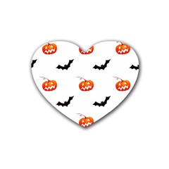 Halloween Seamless Pumpkin Bat Orange Black Sinister Rubber Coaster (heart) 