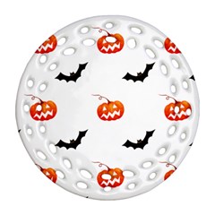 Halloween Seamless Pumpkin Bat Orange Black Sinister Ornament (round Filigree)