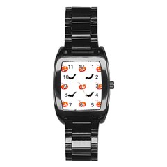 Halloween Seamless Pumpkin Bat Orange Black Sinister Stainless Steel Barrel Watch