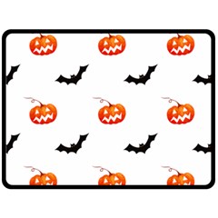 Halloween Seamless Pumpkin Bat Orange Black Sinister Double Sided Fleece Blanket (large)  by Alisyart