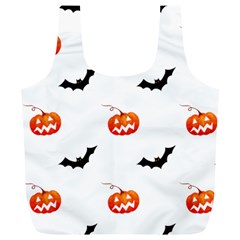 Halloween Seamless Pumpkin Bat Orange Black Sinister Full Print Recycle Bags (l) 