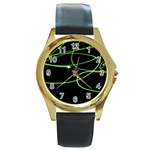 Light Line Green Black Round Gold Metal Watch Front