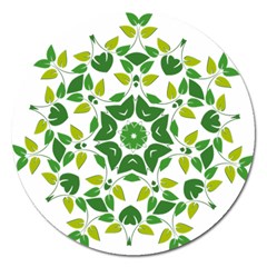 Leaf Green Frame Star Magnet 5  (round)