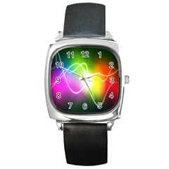 Lines Wavy Ight Color Rainbow Colorful Square Metal Watch