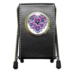 Heart Love Valentine Purple Gold Pen Holder Desk Clocks