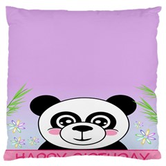 Panda Happy Birthday Pink Face Smile Animals Flower Purple Green Large Cushion Case (two Sides)