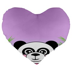 Panda Happy Birthday Pink Face Smile Animals Flower Purple Green Large 19  Premium Heart Shape Cushions