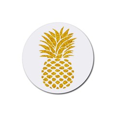 Pineapple Glitter Gold Yellow Fruit Rubber Coaster (round)  by Alisyart