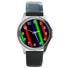 Multi Color Neon Background Round Metal Watch by Simbadda