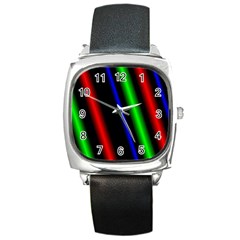 Multi Color Neon Background Square Metal Watch by Simbadda