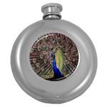 Multi Colored Peacock Round Hip Flask (5 oz) Front