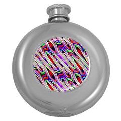 Multi Color Wave Abstract Pattern Round Hip Flask (5 Oz)
