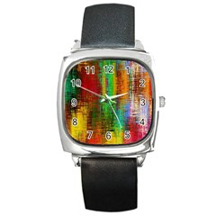 Color Abstract Background Textures Square Metal Watch