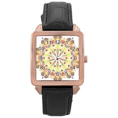 Intricate Flower Star Rose Gold Leather Watch 