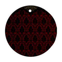 Elegant Black And Red Damask Antique Vintage Victorian Lace Style Round Ornament (Two Sides)