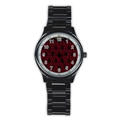 Elegant Black And Red Damask Antique Vintage Victorian Lace Style Stainless Steel Round Watch by yoursparklingshop