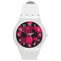 Cube Square Block Shape Creative Round Plastic Sport Watch (m)