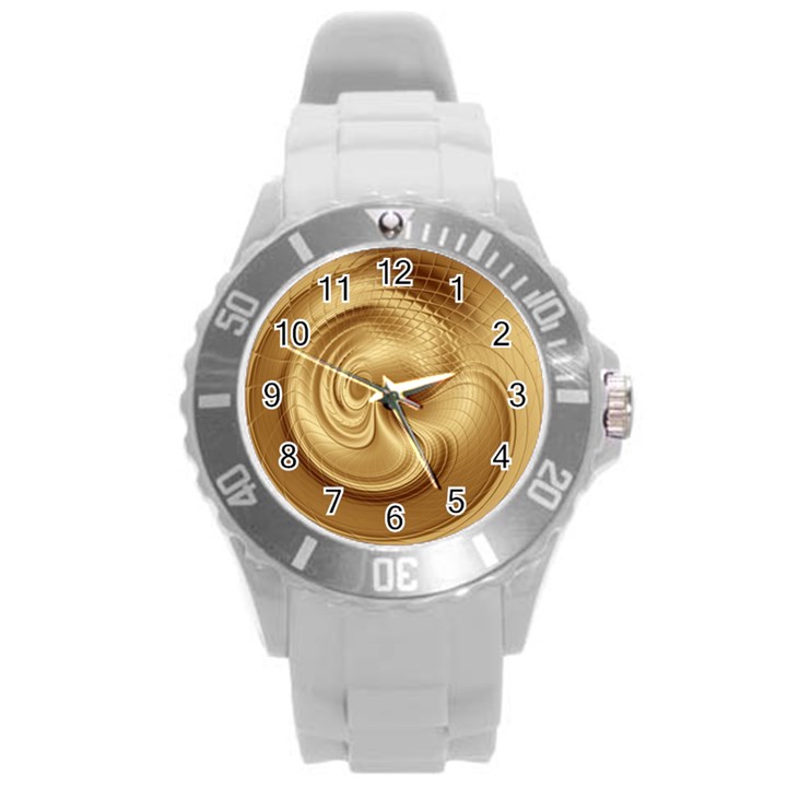 Gold Background Texture Pattern Round Plastic Sport Watch (L)