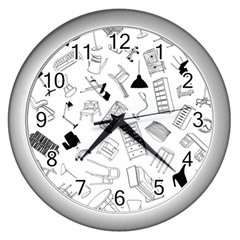 Furniture Black Decor Pattern Wall Clocks (silver) 