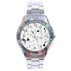 Furniture Black Decor Pattern Stainless Steel Analogue Watch by Simbadda