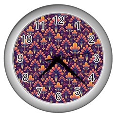 Abstract Background Floral Pattern Wall Clocks (silver) 