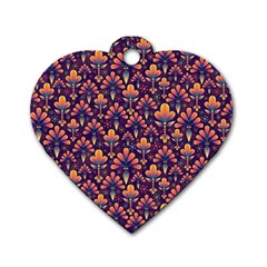 Abstract Background Floral Pattern Dog Tag Heart (two Sides) by Simbadda