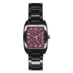 Abstract Background Floral Pattern Stainless Steel Barrel Watch by Simbadda