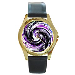 Canvas Acrylic Digital Design Round Gold Metal Watch