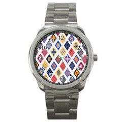 Plaid Triangle Sign Color Rainbow Sport Metal Watch by Alisyart